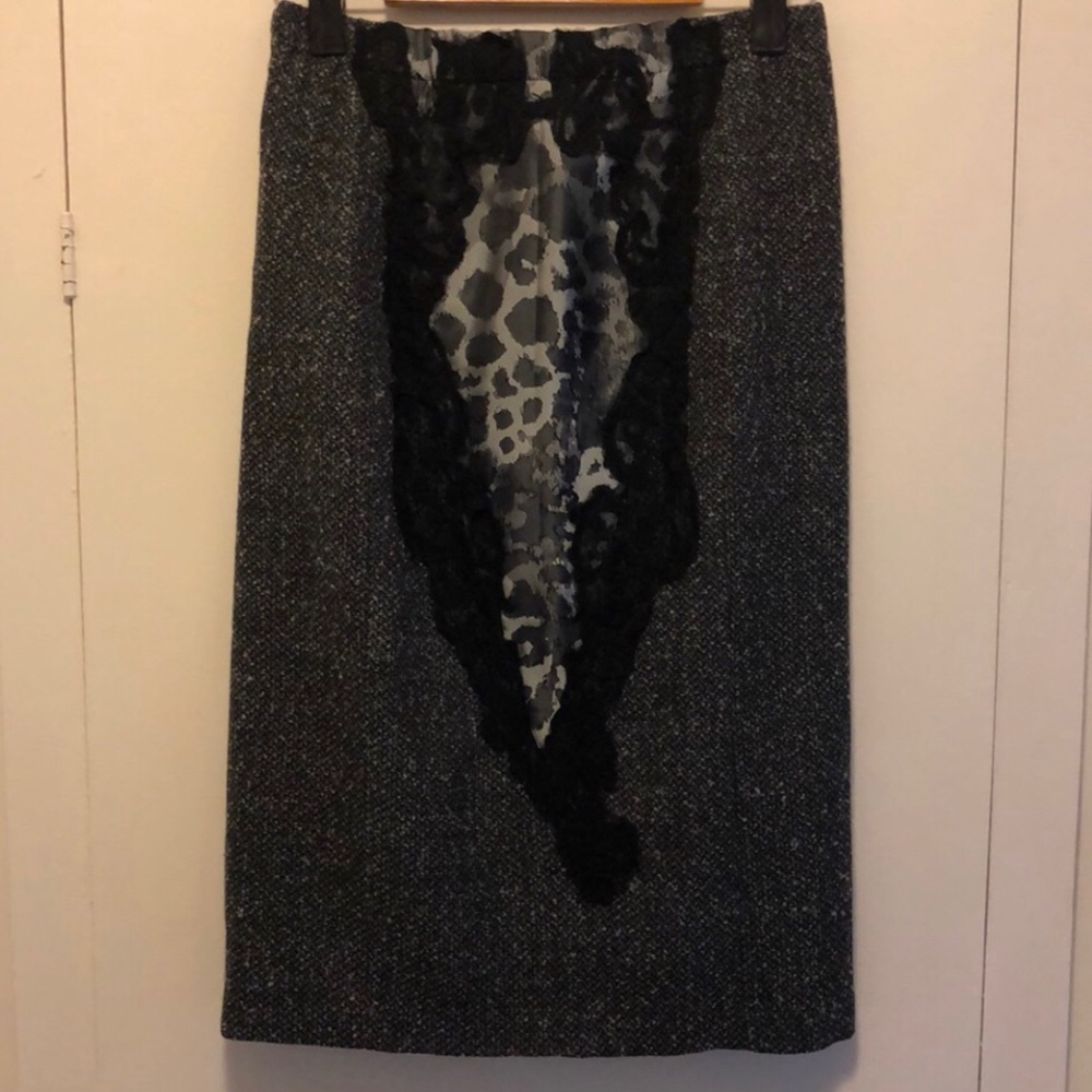 G.I.L.I. Black & Gray Tweed & Leopard Lace Trim Sides Skirt Style #A237483 XXS - Picture 4 of 11